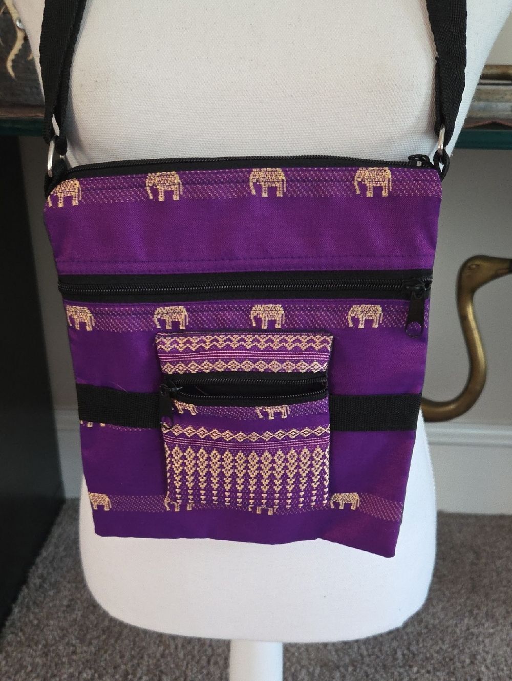 Purple Elephant Print Crossbody Bag - Unbranded